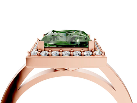 Rose gold Fancy Green Princess Cut Halo Diamond Ring with Solitaire Band and Prong Setting_4