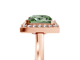 Rose gold Fancy Green Princess Cut Halo Diamond Ring with Solitaire Band and Prong Setting_5