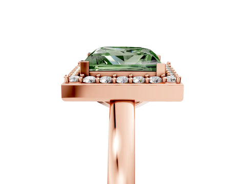 Rose gold Fancy Green Princess Cut Halo Diamond Ring with Solitaire Band and Prong Setting_5