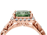 Rose gold Fancy Green Princess Cut Halo Diamond Solitaire with Filigree Band and Four-Prong Setting_16