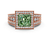 Rose gold Fancy Green Princess Cut Halo Diamond Split Shank Ring with Prong Setting_24