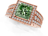 Rose gold Fancy Green Princess Cut Halo Diamond Split Shank Ring with Prong Setting_25