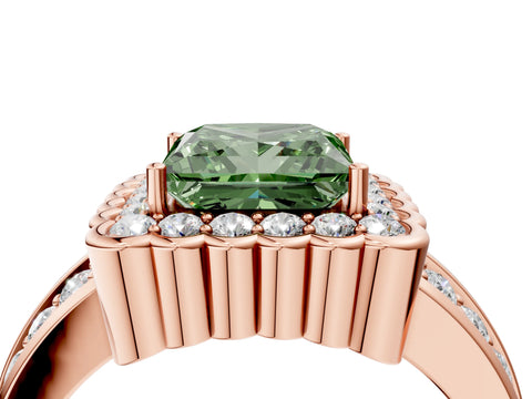 Rose gold Fancy Green Princess Cut Halo Diamond Split Shank Ring with Scalloped Prong Setting_4