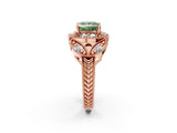 Rose gold Fancy Green Princess Cut Halo Milgrain Diamond Engagement Ring with Leaf Band and Four-Prong Setting_2