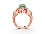 Rose gold Fancy Green Princess Cut Halo Milgrain Diamond Engagement Ring with Leaf Band and Four-Prong Setting_3