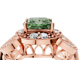 Rose gold Fancy Green Princess Cut Halo Milgrain Diamond Engagement Ring with Leaf Band and Four-Prong Setting_4