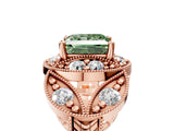 Rose gold Fancy Green Princess Cut Halo Milgrain Diamond Engagement Ring with Leaf Band and Four-Prong Setting_5