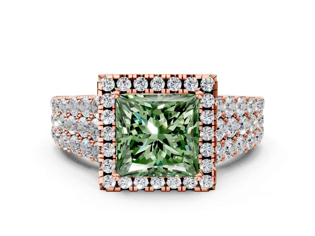 Rose gold Fancy Green Princess Cut Halo Pavé Diamond Engagement Ring with Split Shank and Four-Prong Setting_3