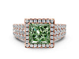 Rose gold Fancy Green Princess Cut Halo Pavé Diamond Engagement Ring with Split Shank and Four-Prong Setting_3