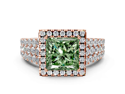 Rose gold Fancy Green Princess Cut Halo Pavé Diamond Engagement Ring with Split Shank and Four-Prong Setting_3