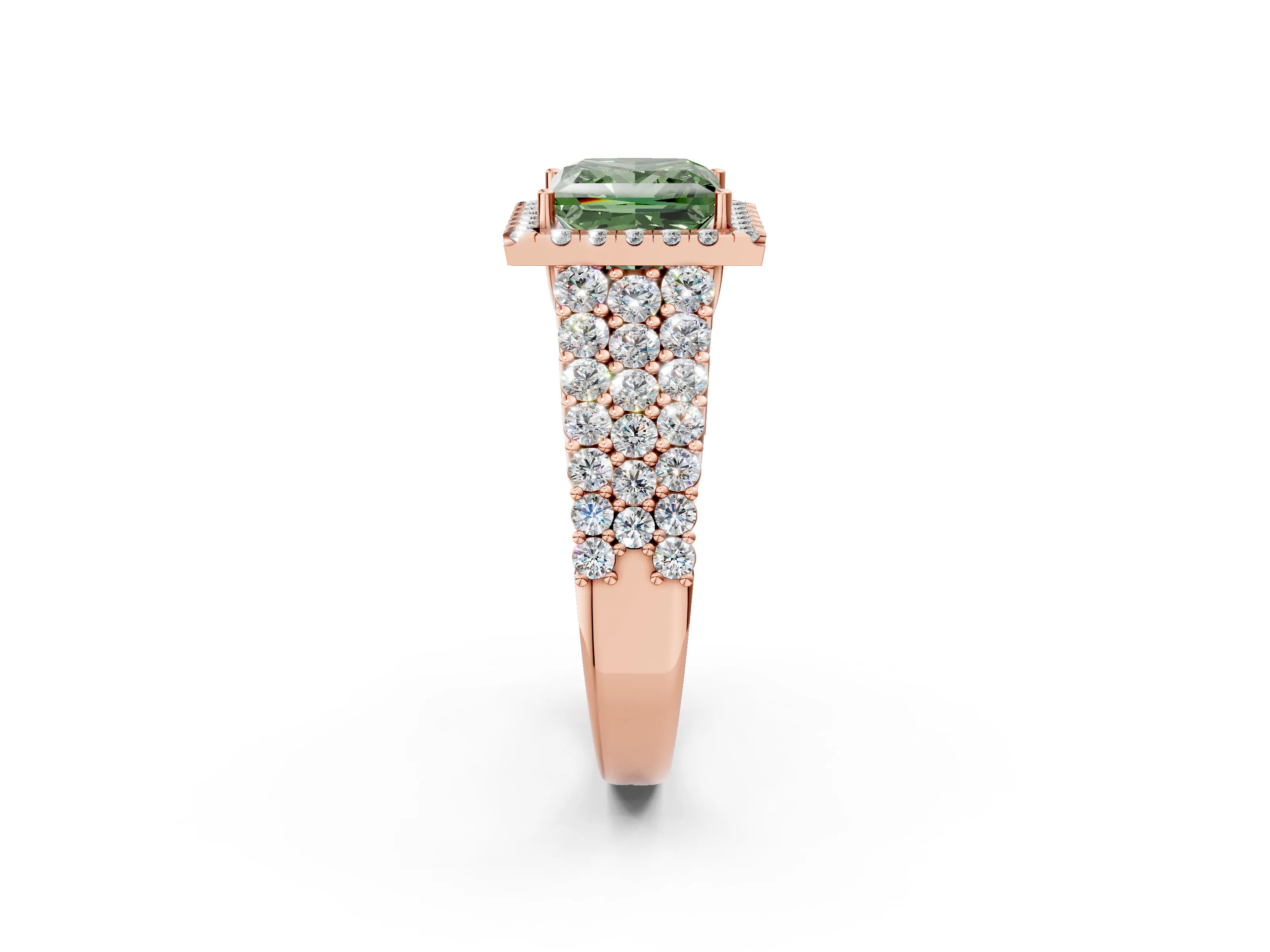 Rose gold Fancy Green Princess Cut Halo Pavé Diamond Engagement Ring with Split Shank and Four-Prong Setting_5