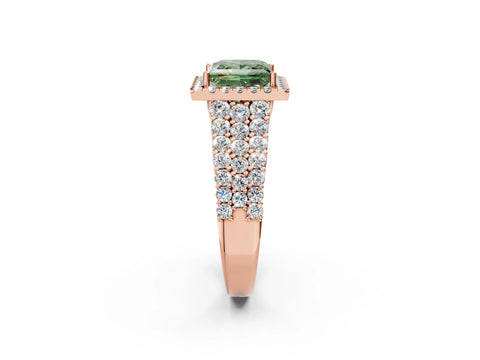 Rose gold Fancy Green Princess Cut Halo Pavé Diamond Engagement Ring with Split Shank and Four-Prong Setting_5