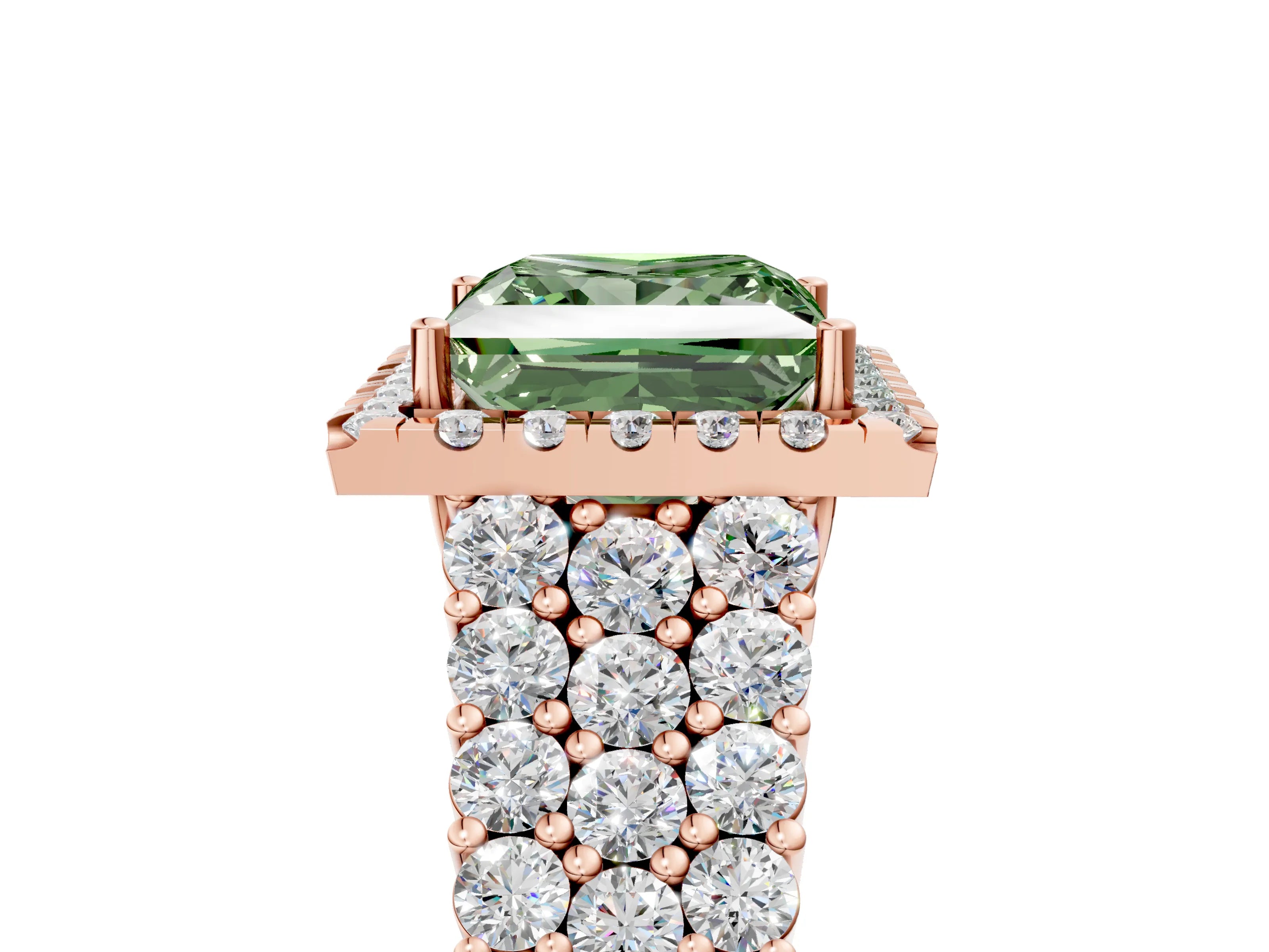 Rose gold Fancy Green Princess Cut Halo Pavé Diamond Engagement Ring with Split Shank and Four-Prong Setting_8