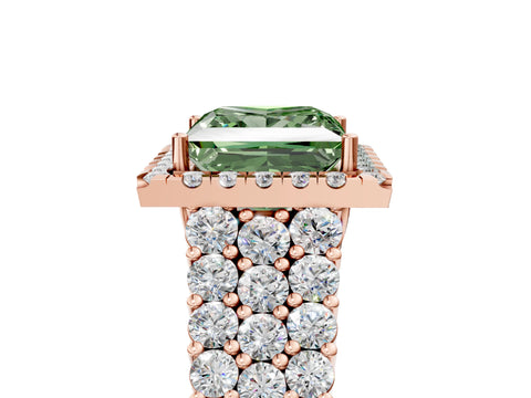 Rose gold Fancy Green Princess Cut Halo Pavé Diamond Engagement Ring with Split Shank and Four-Prong Setting_8