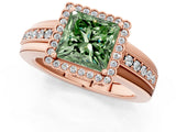 Rose gold Fancy Green Princess  Cut Halo Pave Band Four-Prong Ring_31