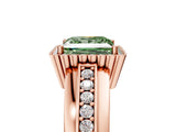 Rose gold Fancy Green Princess  Cut Halo Pave Band Four-Prong Ring_35