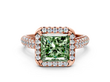 Rose gold Fancy Green Princess  Cut Halo Pave Band Four-Prong Setting Ring