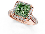 Rose gold Fancy Green Princess  Cut Halo Pave Band Four-Prong Setting Ring_1