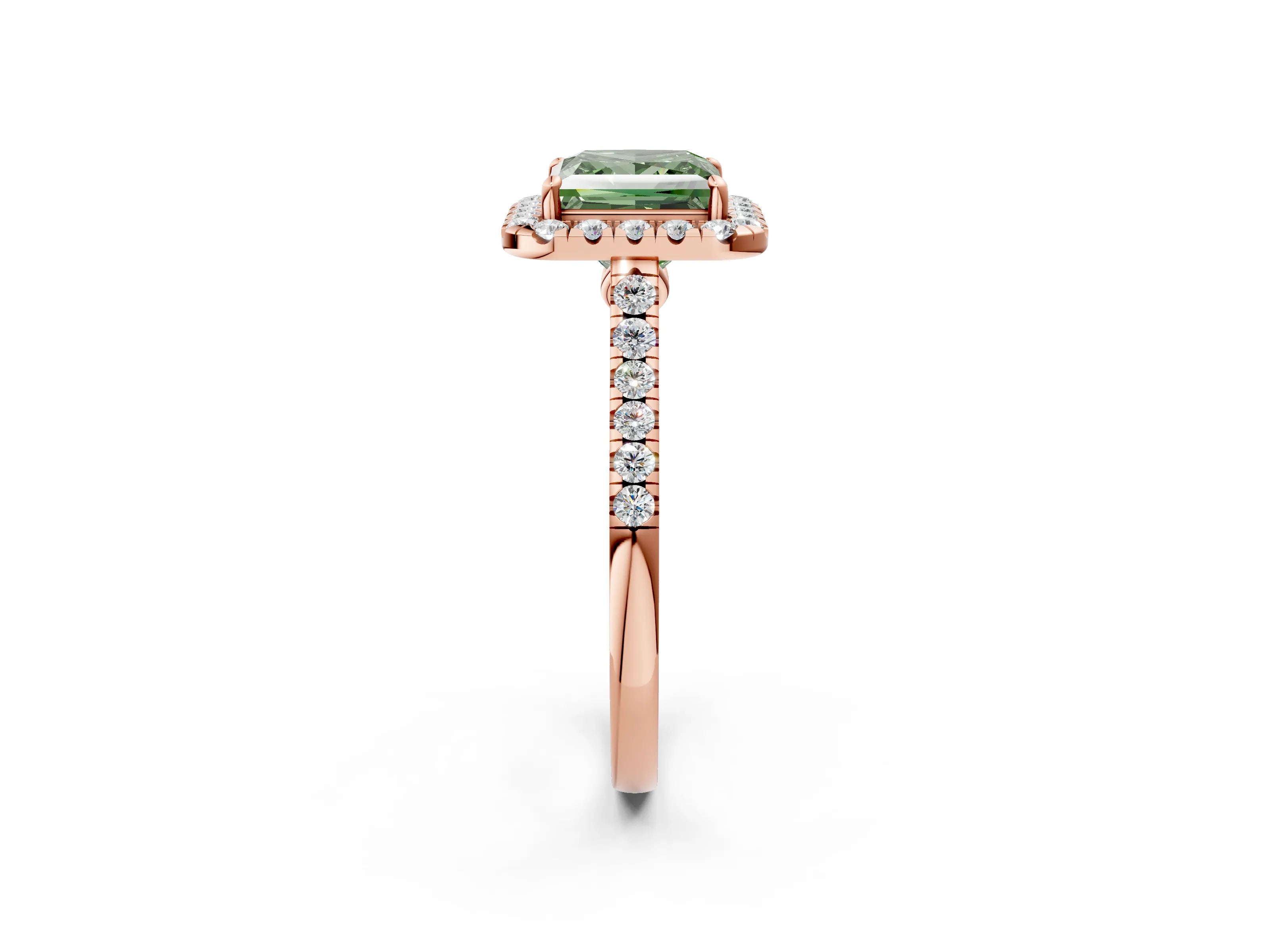 Rose gold Fancy Green Princess Cut Halo Pave Diamond Engagement Ring with Four-Prong Setting_2