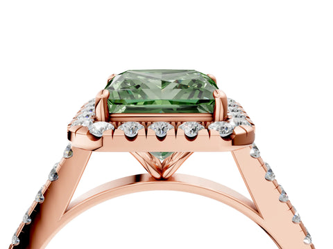 Rose gold Fancy Green Princess Cut Halo Pave Diamond Engagement Ring with Four-Prong Setting_4