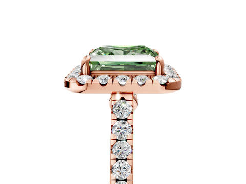 Rose gold Fancy Green Princess Cut Halo Pave Diamond Engagement Ring with Four-Prong Setting_5