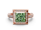 Rose gold Fancy Green Princess  Cut Halo Pave Split Shank Prong Setting Ring_32