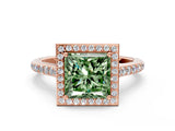 Rose gold Fancy Green Princess Cut Halo Round Diamond Pavé Band with Four-Prong Setting_3