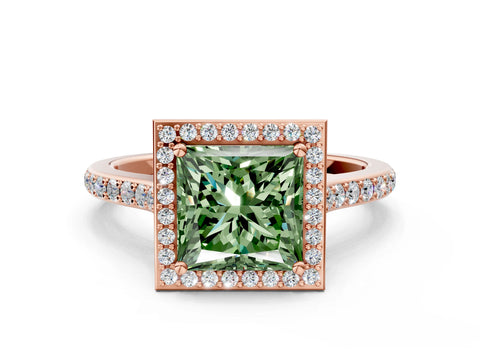 Rose gold Fancy Green Princess Cut Halo Round Diamond Pavé Band with Four-Prong Setting_3