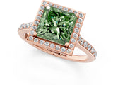 Rose gold Fancy Green Princess Cut Halo Round Diamond Pavé Band with Four-Prong Setting_4