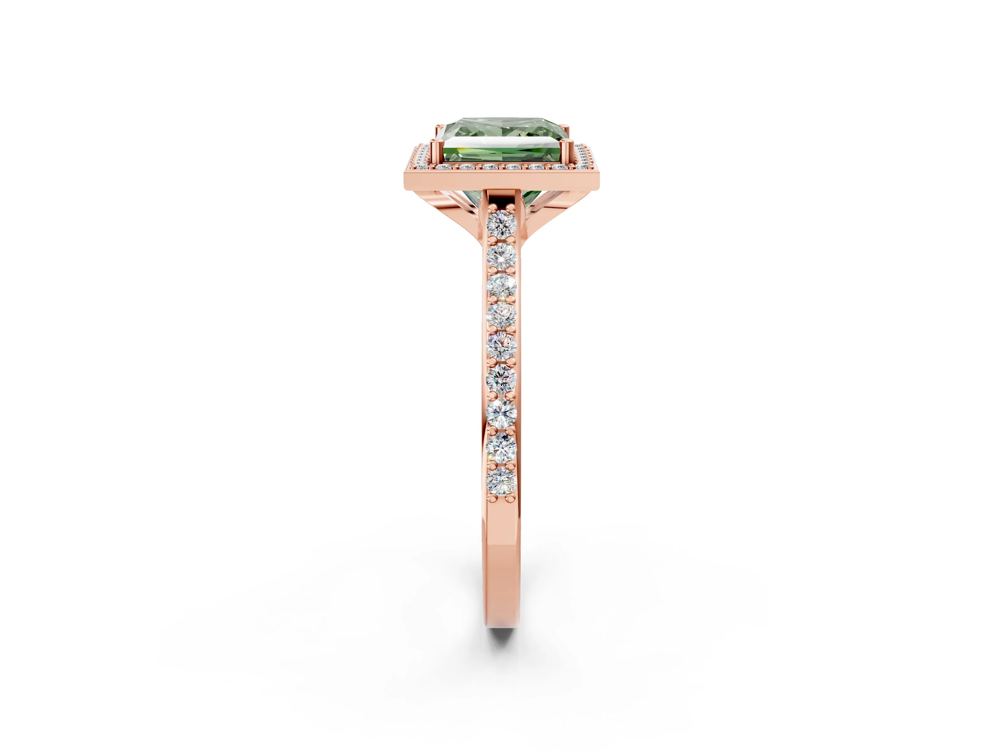 Rose gold Fancy Green Princess Cut Halo Round Diamond Pavé Band with Four-Prong Setting_5