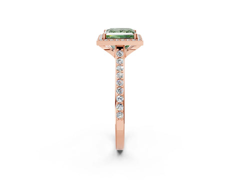 Rose gold Fancy Green Princess Cut Halo Round Diamond Pavé Band with Four-Prong Setting_5