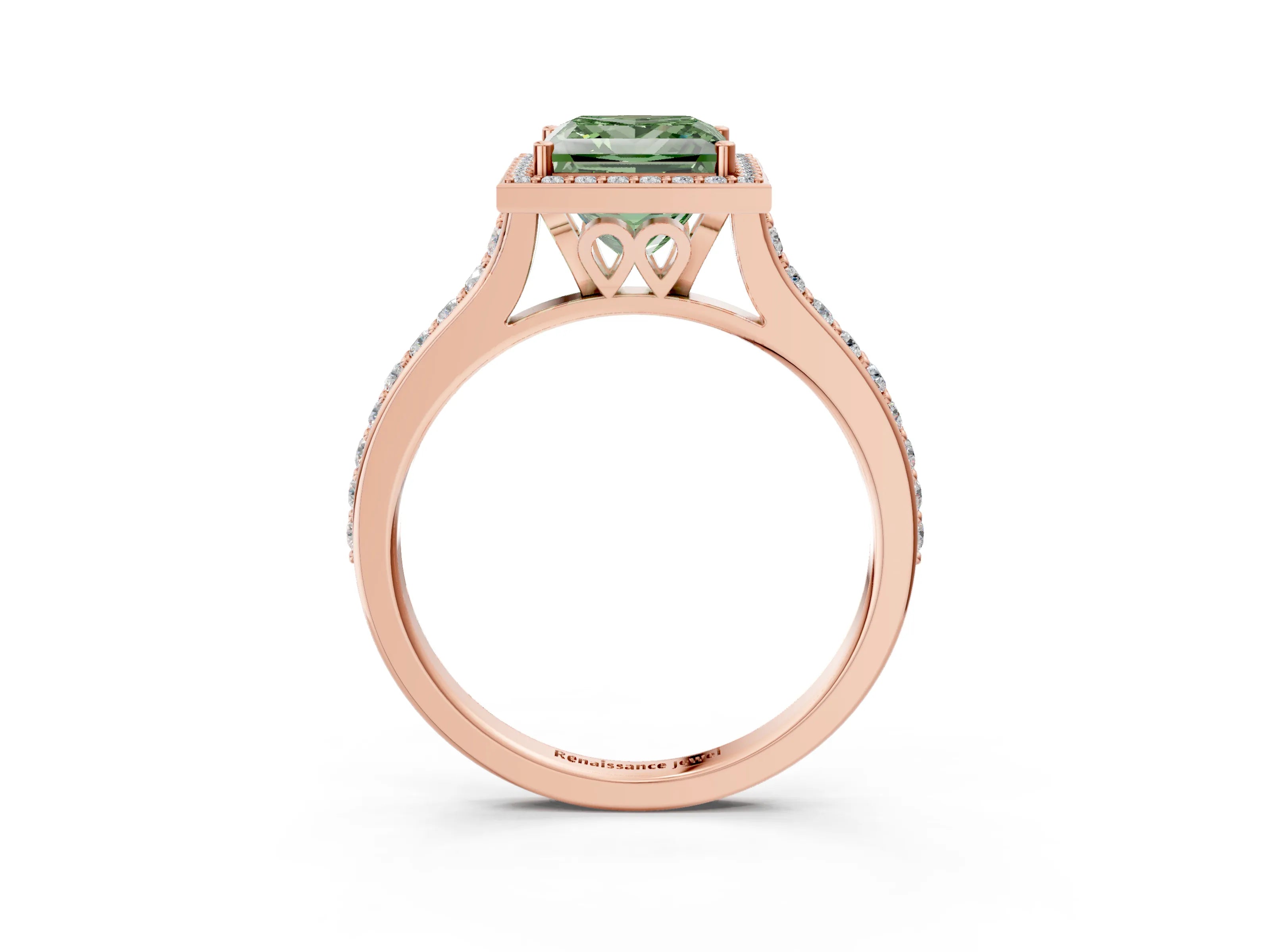 Rose gold Fancy Green Princess Cut Halo Round Diamond Pavé Band with Four-Prong Setting_6