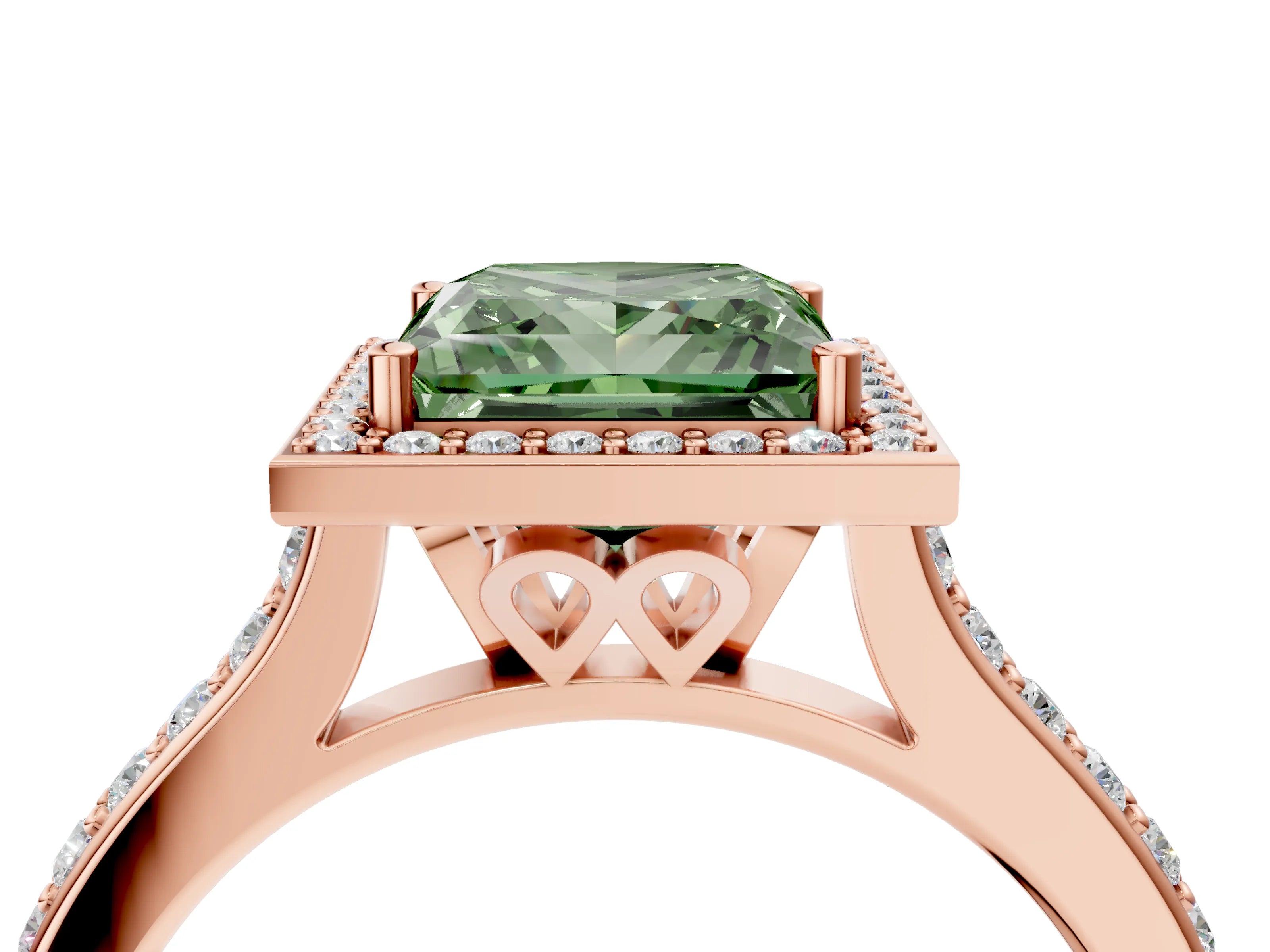 Rose gold Fancy Green Princess Cut Halo Round Diamond Pavé Band with Four-Prong Setting_7
