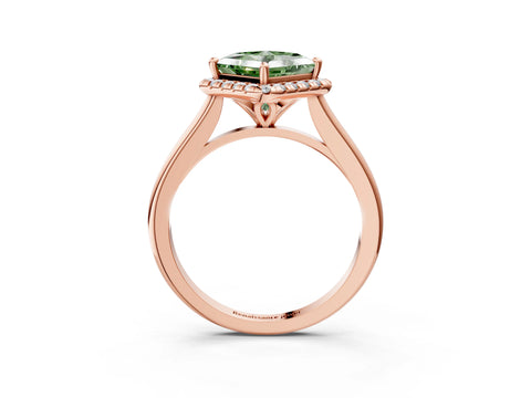 Rose gold Fancy Green Princess Cut Halo Round Diamond Solitaire Engagement Ring with Pave Band and Four-Prong Setting_15
