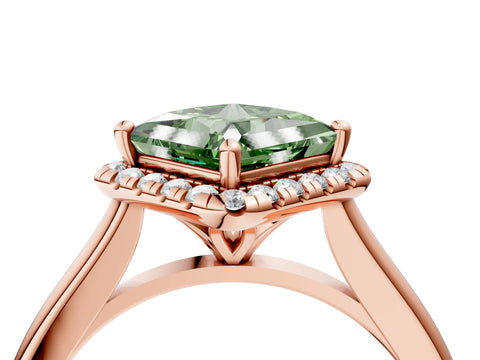 Rose gold Fancy Green Princess Cut Halo Round Diamond Solitaire Engagement Ring with Pave Band and Four-Prong Setting_16
