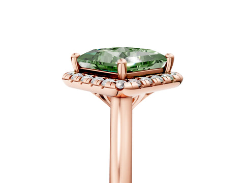 Rose gold Fancy Green Princess Cut Halo Round Diamond Solitaire Engagement Ring with Pave Band and Four-Prong Setting_17
