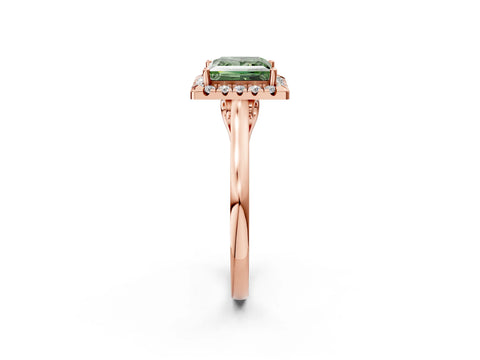 Rose gold Fancy Green Princess Cut Halo Round Diamond Solitaire Ring with Pavé Band and Four-Prong Setting_14