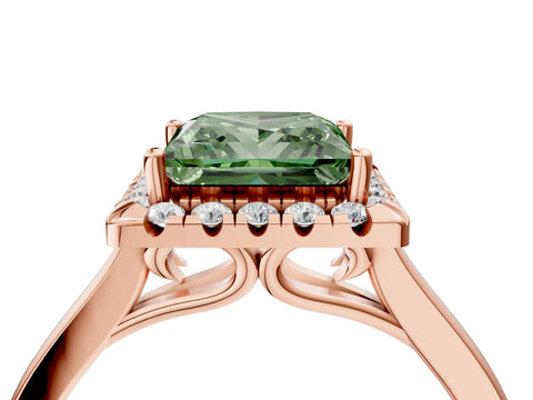 Rose gold Fancy Green Princess Cut Halo Round Diamond Solitaire Ring with Pavé Band and Four-Prong Setting_16