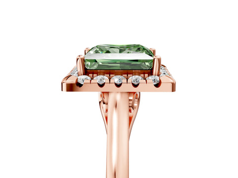 Rose gold Fancy Green Princess Cut Halo Round Diamond Solitaire Ring with Pavé Band and Four-Prong Setting_17