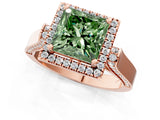 Rose gold Fancy Green Princess Cut Halo Round Diamond Twist Band with Four-Prong Setting_1
