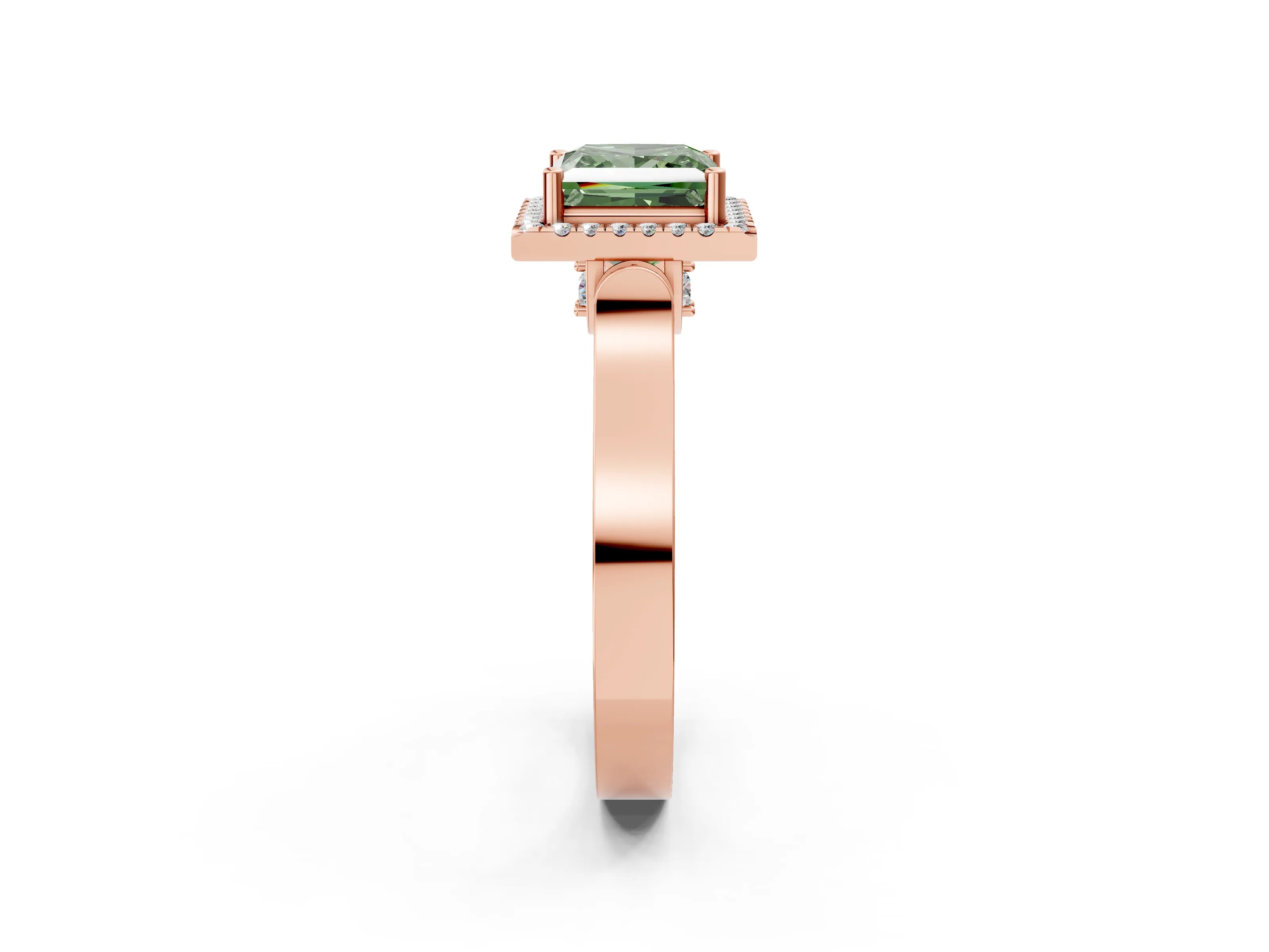 Rose gold Fancy Green Princess Cut Halo Round Diamond Twist Band with Four-Prong Setting_2