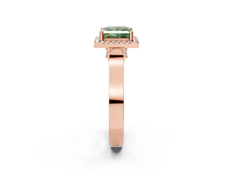 Rose gold Fancy Green Princess Cut Halo Round Diamond Twist Band with Four-Prong Setting_2