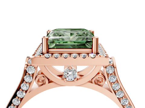 Rose gold Fancy Green Princess Cut Halo Round Diamond Twist Band with Four-Prong Setting_4