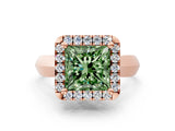 Rose gold Fancy Green Princess  Cut Halo Solitaire Engagement Ring with Square Band and Four-Prong Setting_66