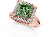 Rose gold Fancy Green Princess  Cut Halo Solitaire Engagement Ring with Square Band and Four-Prong Setting_67