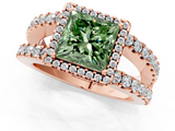 Rose gold Fancy Green Princess  Cut Halo Split Shank Diamond Ring with Four-Prong Setting_1