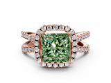 Rose gold Fancy Green Princess  Cut Halo Split Shank Pave Set Ring_17