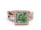 Rose gold Fancy Green Princess  Cut Halo Split Shank Prong Setting Ring