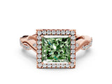 Rose gold Fancy Green Princess Cut Halo Twist Band with Four-Prong Setting_12