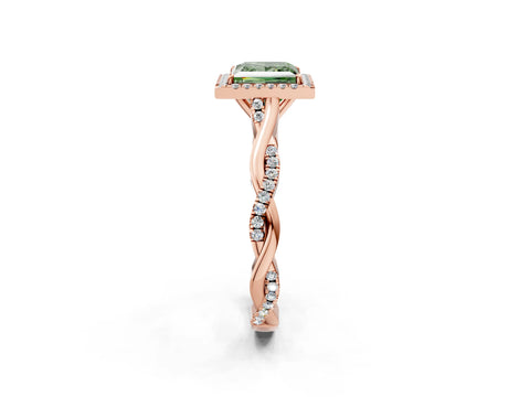 Rose gold Fancy Green Princess Cut Halo Twist Band with Four-Prong Setting_14